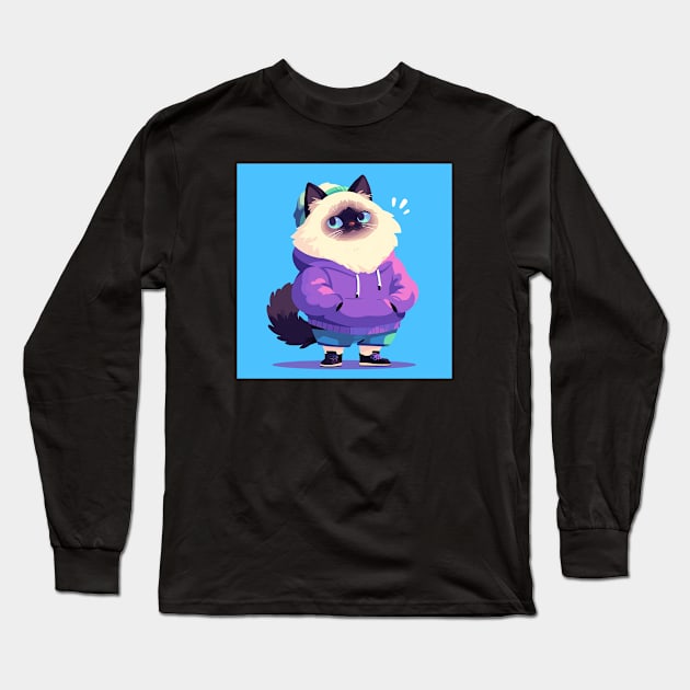 Catwalk Charmer: Ragdoll in Purple Long Sleeve T-Shirt by DinoPals